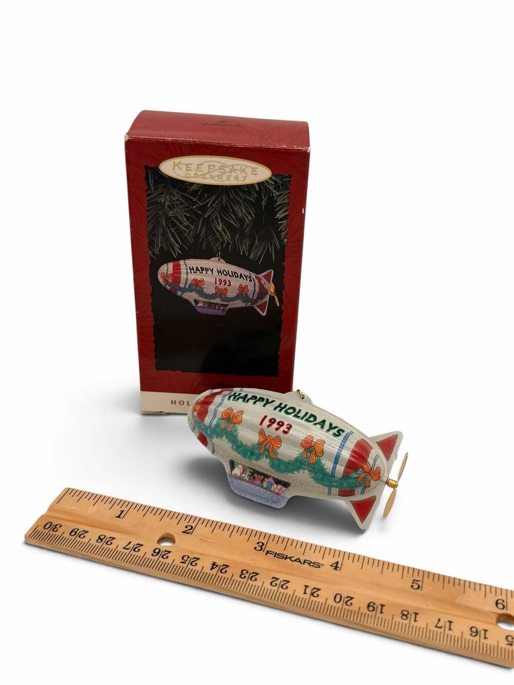 Hallmark 1993 Keepsake Ornament Pressed Tin Blimp Holiday Flier